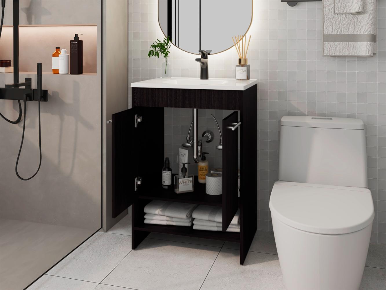 Mueble Para Lavamanos Lorenzo, Wengue, Incluye Lavamanos Praia 60 ZF