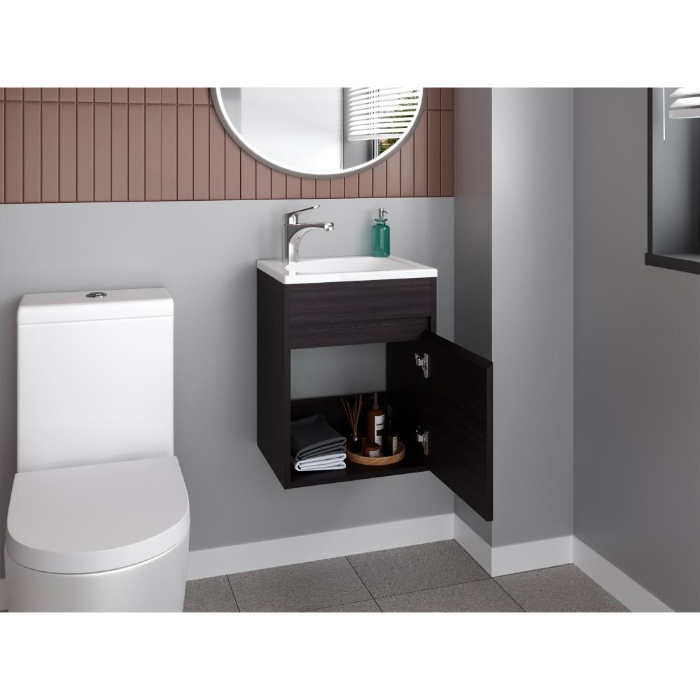 Mueble Para Lavamanos Furman, Wengue, Incluye Lavamanos Plastiglas Floresta 40 ZF