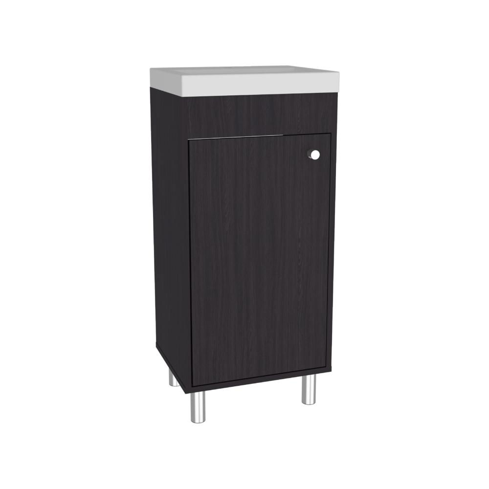 Mueble para Lavamanos Rivera, Wengue, con Patas en Acero y con Gran Espacio para Colocar Objetos ZF