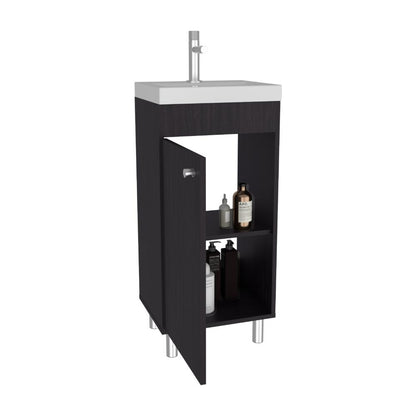 Mueble para Lavamanos Rivera, Wengue, con patas en acero y con gran espació para colocar objetos ZF