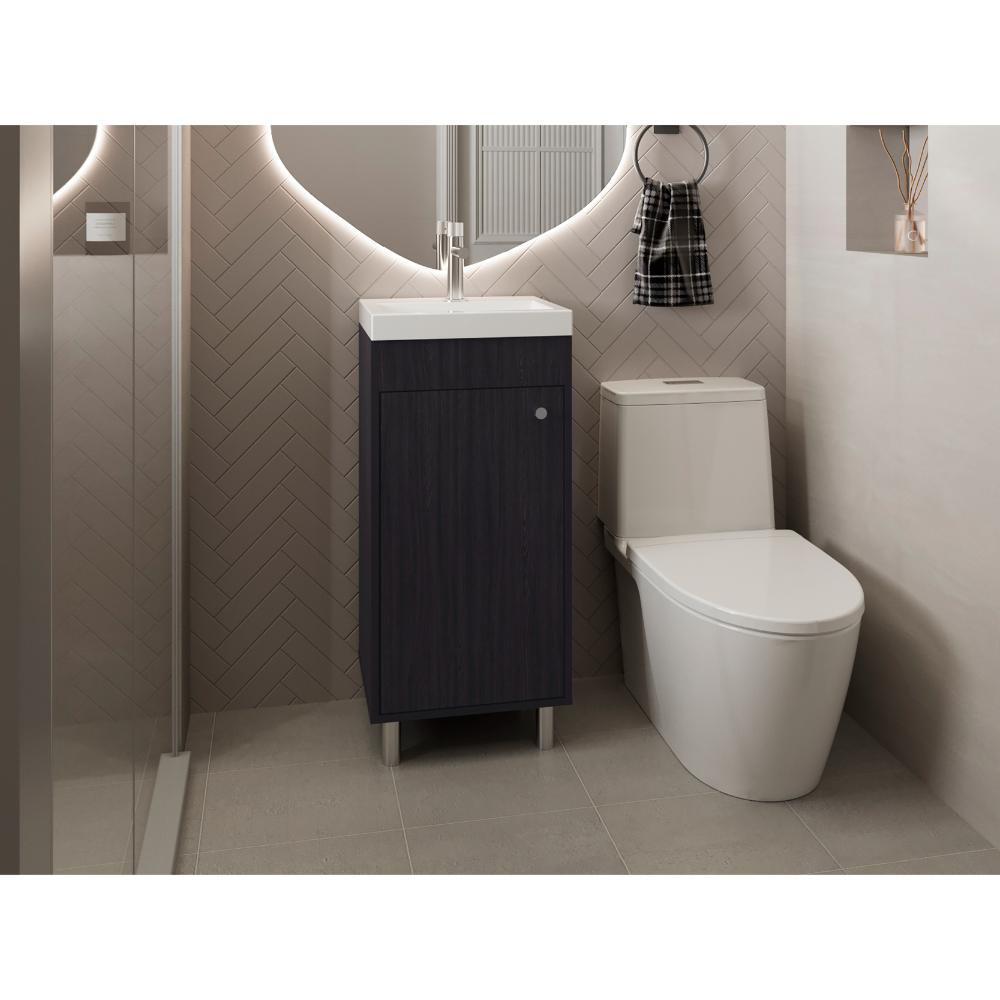 Mueble para Lavamanos Rivera, Wengue, con Patas en Acero y con Gran Espacio para Colocar Objetos ZF