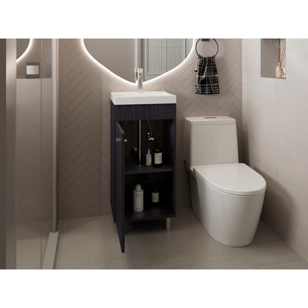 Mueble para Lavamanos Rivera, Wengue, con Patas en Acero y con Gran Espacio para Colocar Objetos ZF
