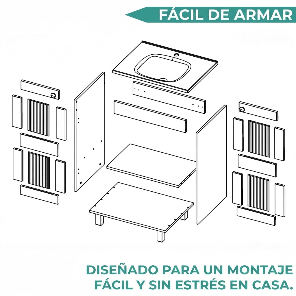 Mueble para Lavamanos Haysi, Wengue, dos puertas abatibles y entrepaño, incluye lavamanos ZF