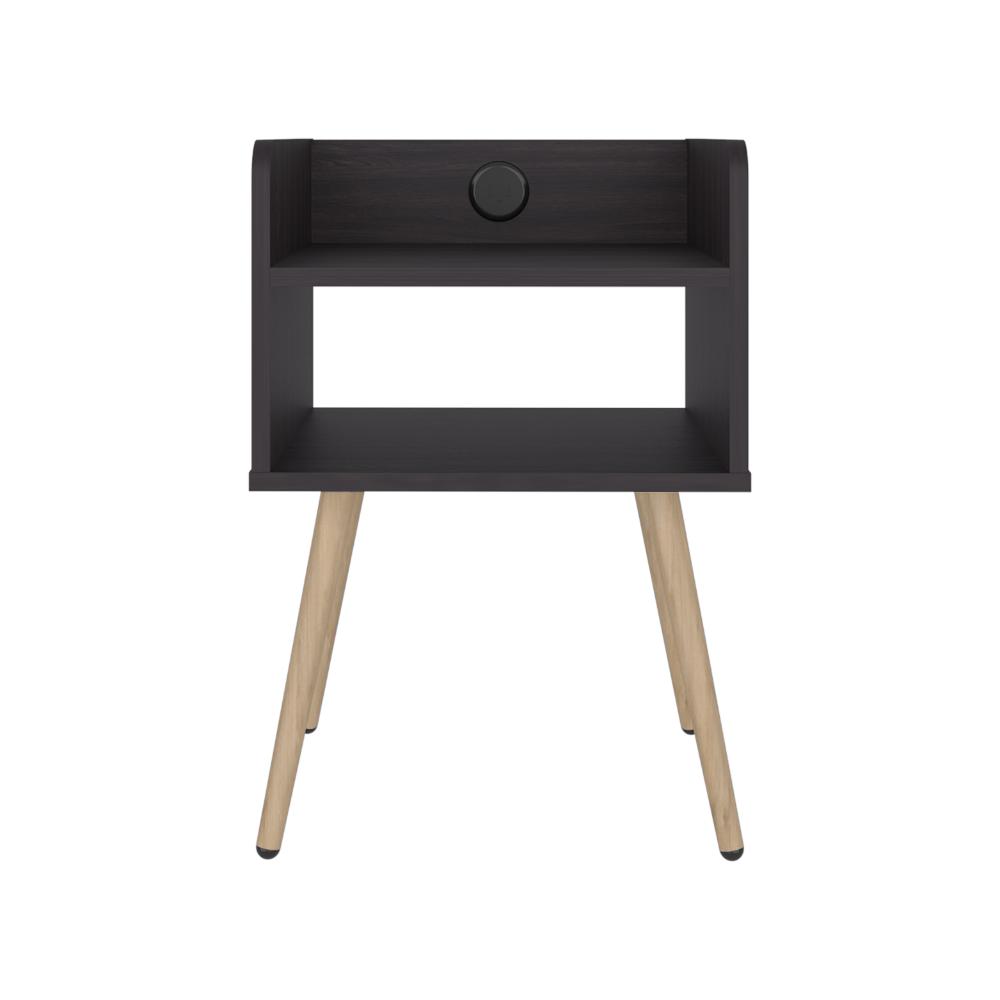 Mesa de Noche Didi USB, Kronos Wengue, Con espacio para almacenar objetos pequeños ZF