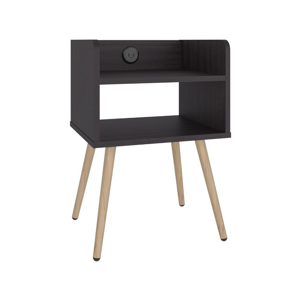 Mesa de Noche Didi USB, Kronos Wengue, Con espacio para almacenar objetos pequeños ZF