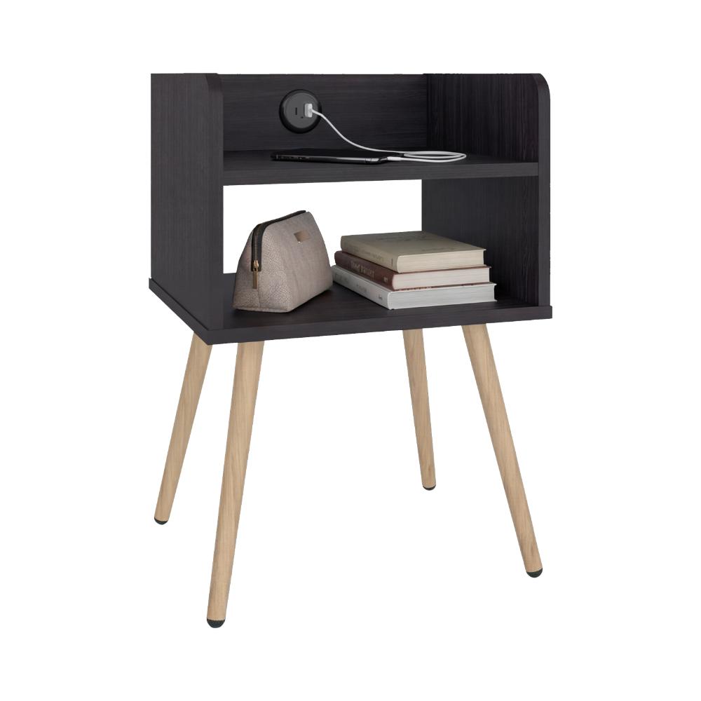 Mesa de Noche Didi USB, Kronos Wengue, Con espacio para almacenar objetos pequeños ZF