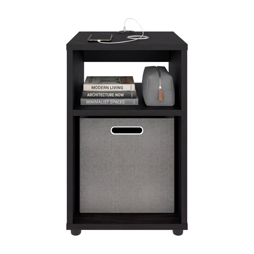 Mesa Auxiliar Mercer USB, Kronos Wengue, Con contenedor en tela y conector USB para tus dispositivos ZF