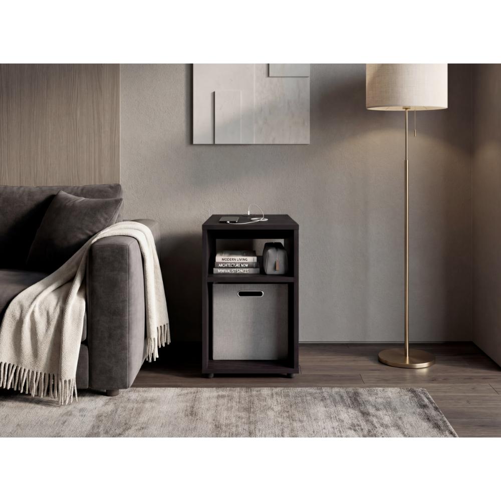 Mesa Auxiliar Mercer USB, Kronos Wengue, Con contenedor en tela y conector USB para tus dispositivos ZF