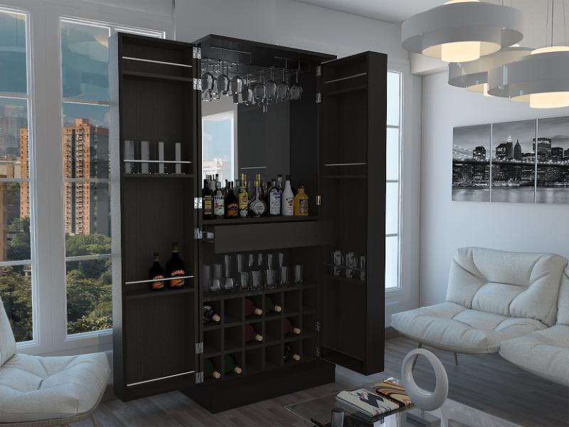 Bar Alto Salvador, Wengue, con Espacio para Botellas y Porta Copas