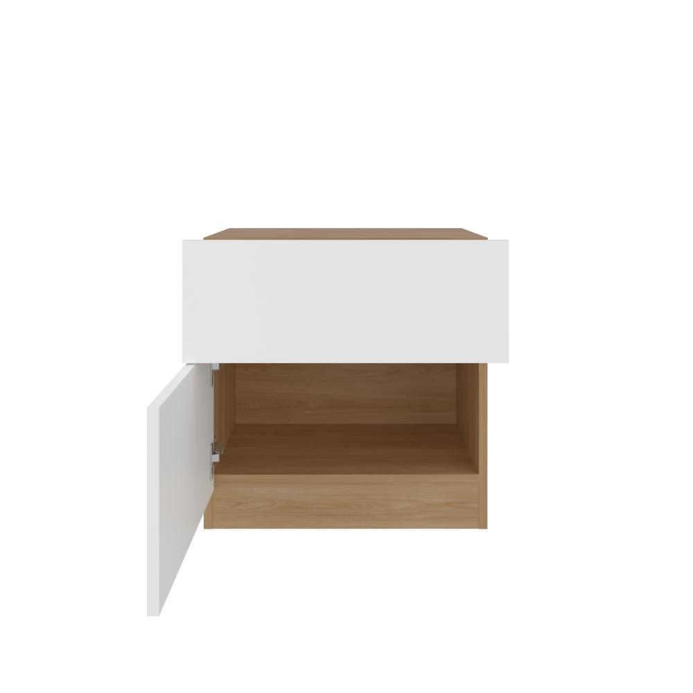 Mesa de Noche Nebrask, Fresno Europeo y Blanco, con un Cajón Organizador X2
