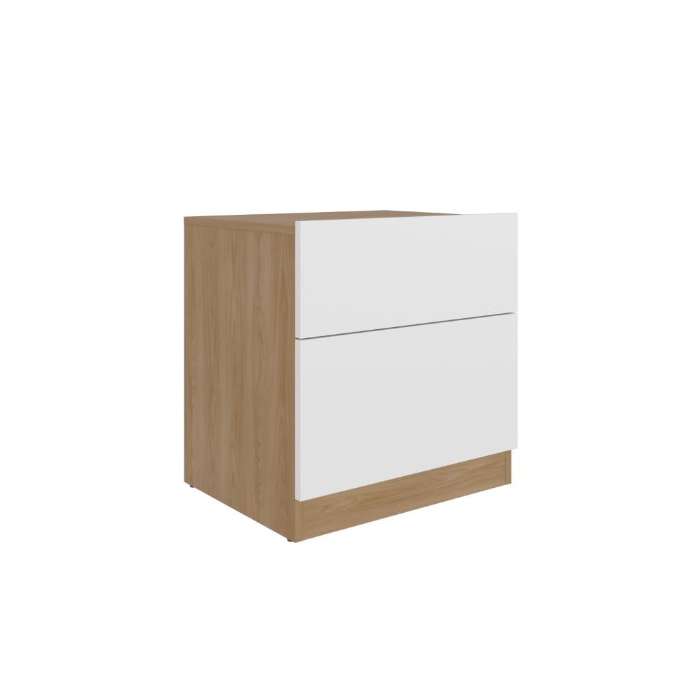 Mesa de Noche Nebrask, Fresno Europeo y Blanco, con un Cajón Organizador X2