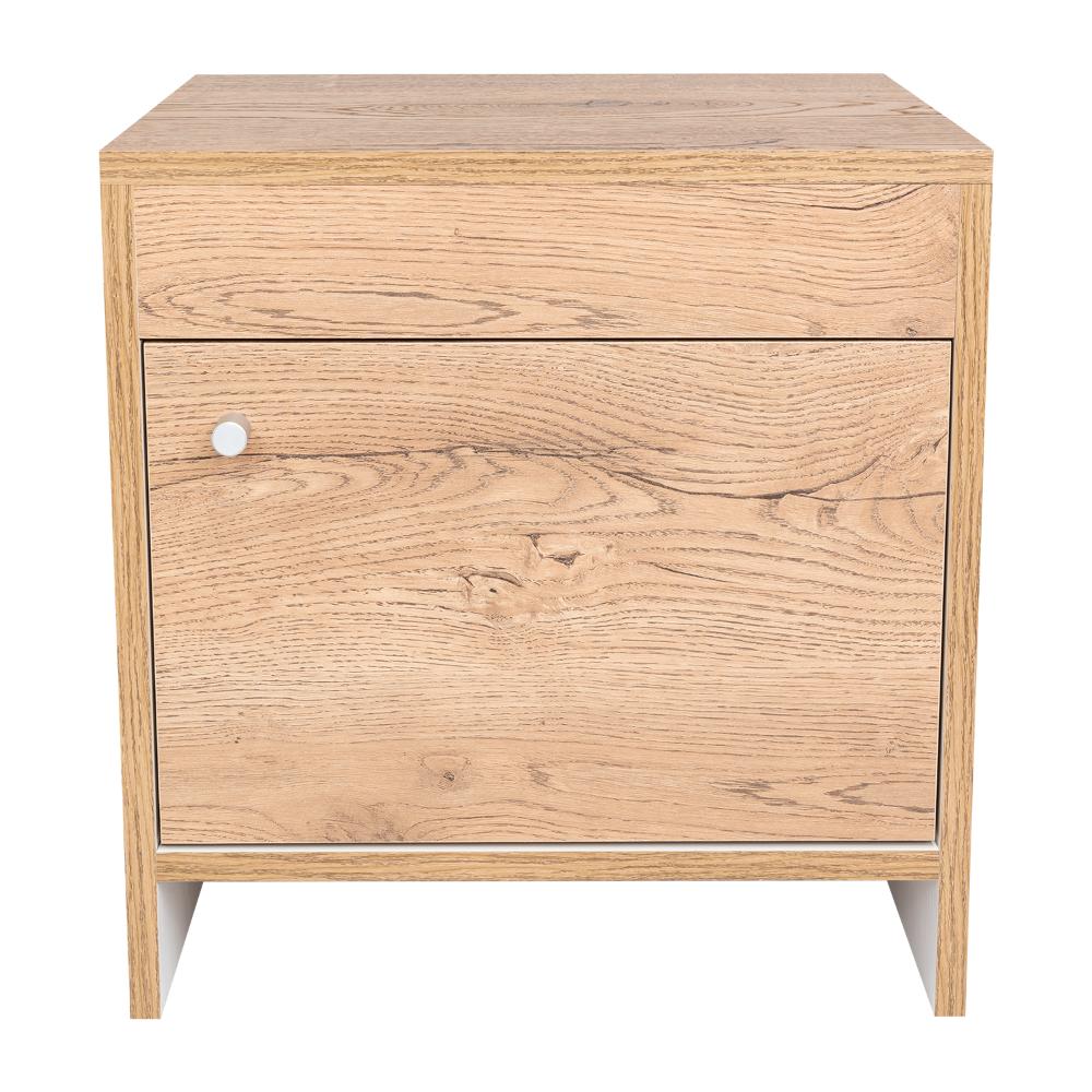 Mesa de Noche Tutto, Macadamia y Blanco, con Cajón Para Guardar Objetos Ideal Para Espacios Reducidos