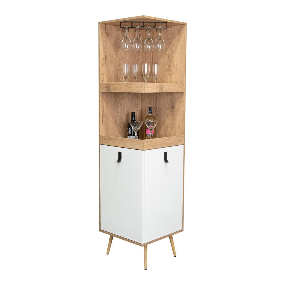 Bar Esquinero Huna, Macadamia y Blanco, con espacio superior para copas de vino