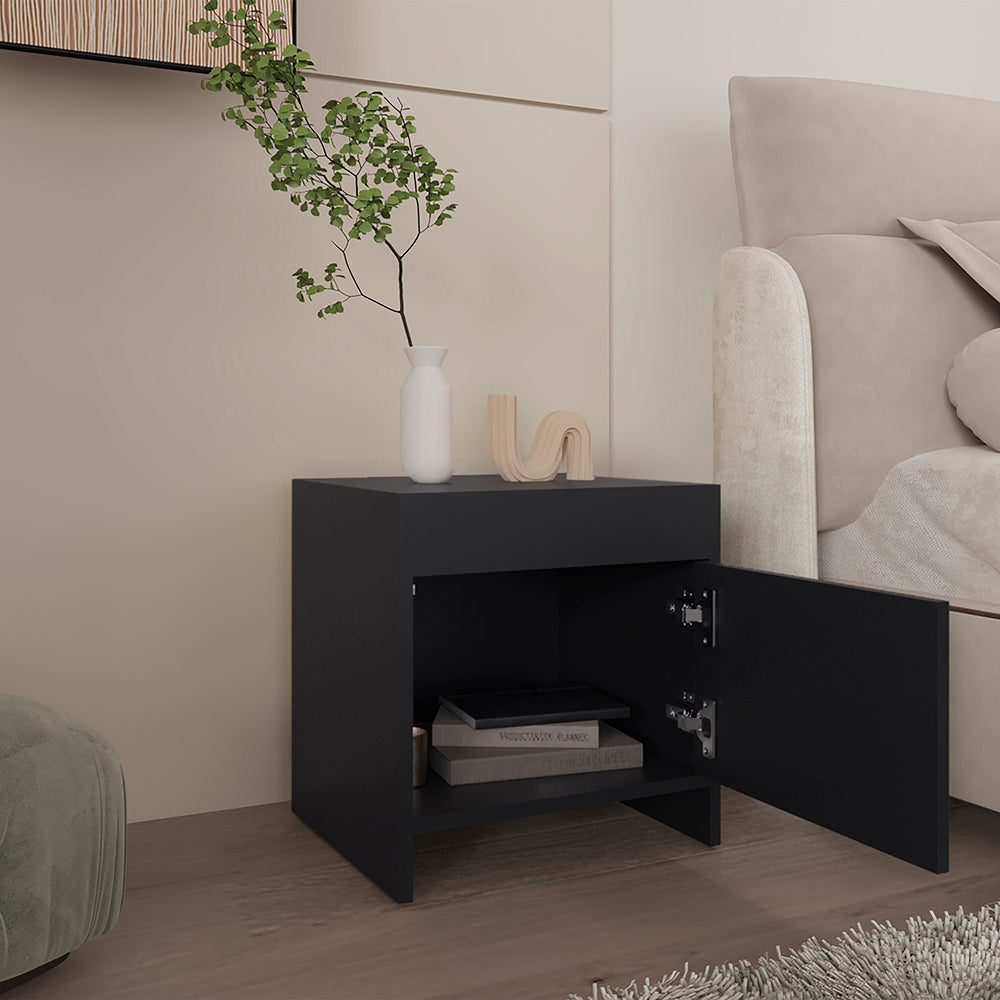 Mesa de Noche Tutto, Wengue, con Un Cajón Amplio Ideal Para Espacios Pequeños