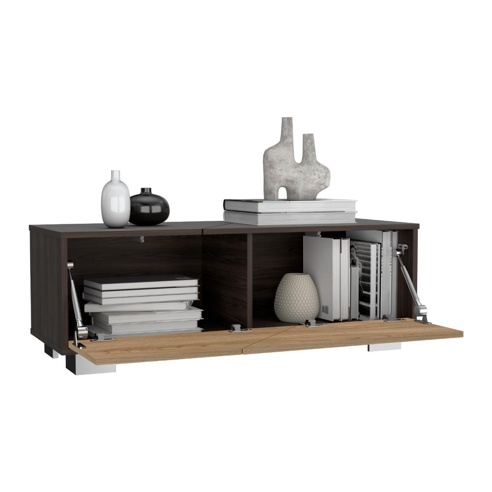 Mesa de Centro Orus, Nogal y Fresno Europeo, con Una Puerta y Patas de Acero