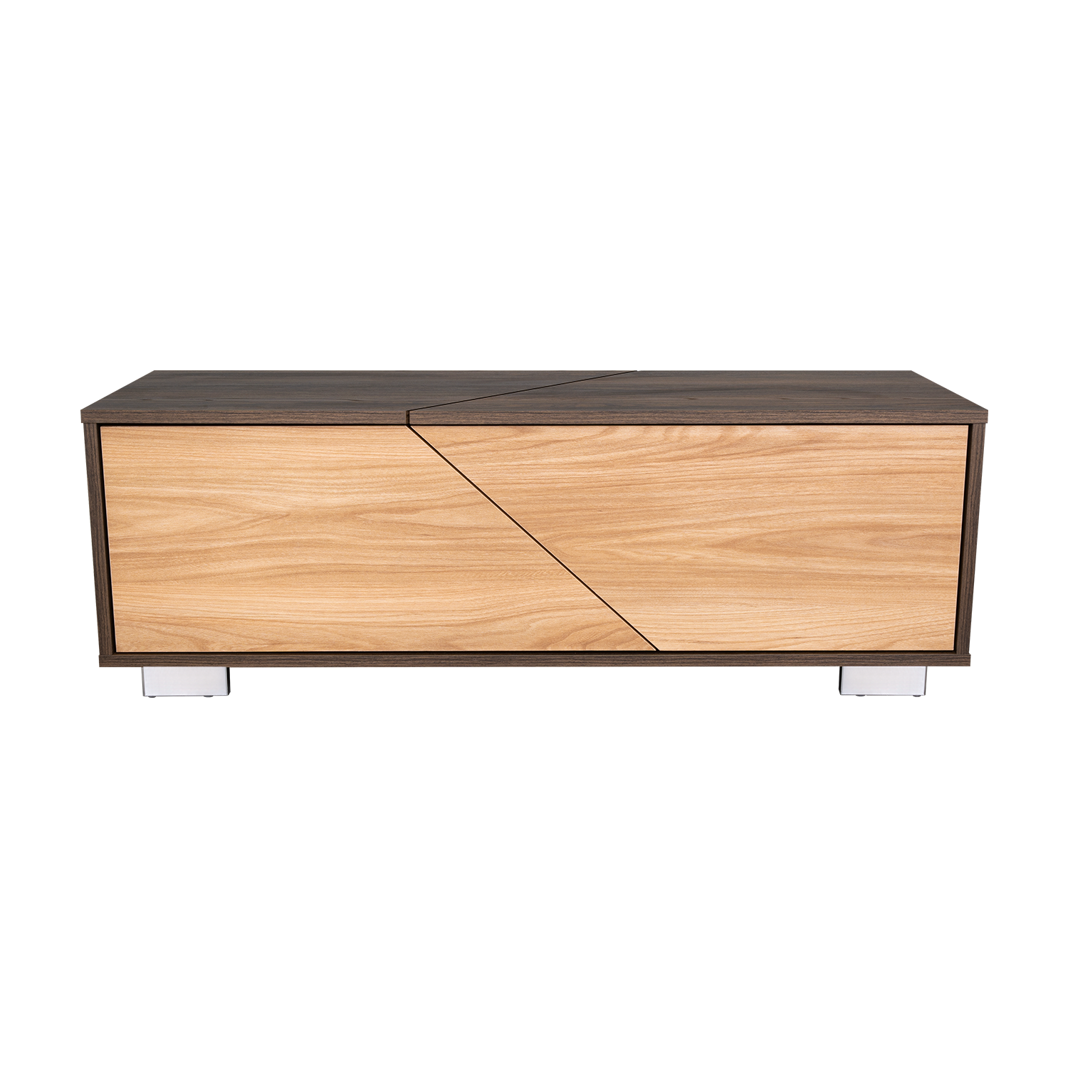 Mesa de Centro Orus, Nogal y Fresno Europeo, con una Puerta y Patas de Acero