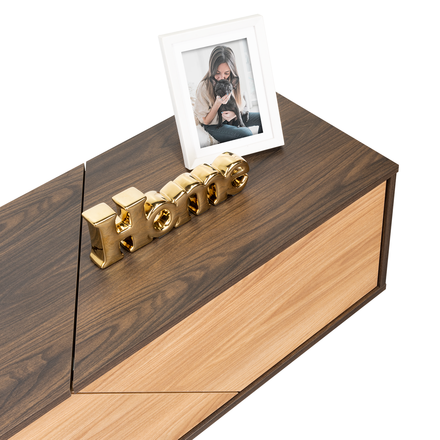 Mesa de Centro Orus, Nogal y Fresno Europeo, con una Puerta y Patas de Acero