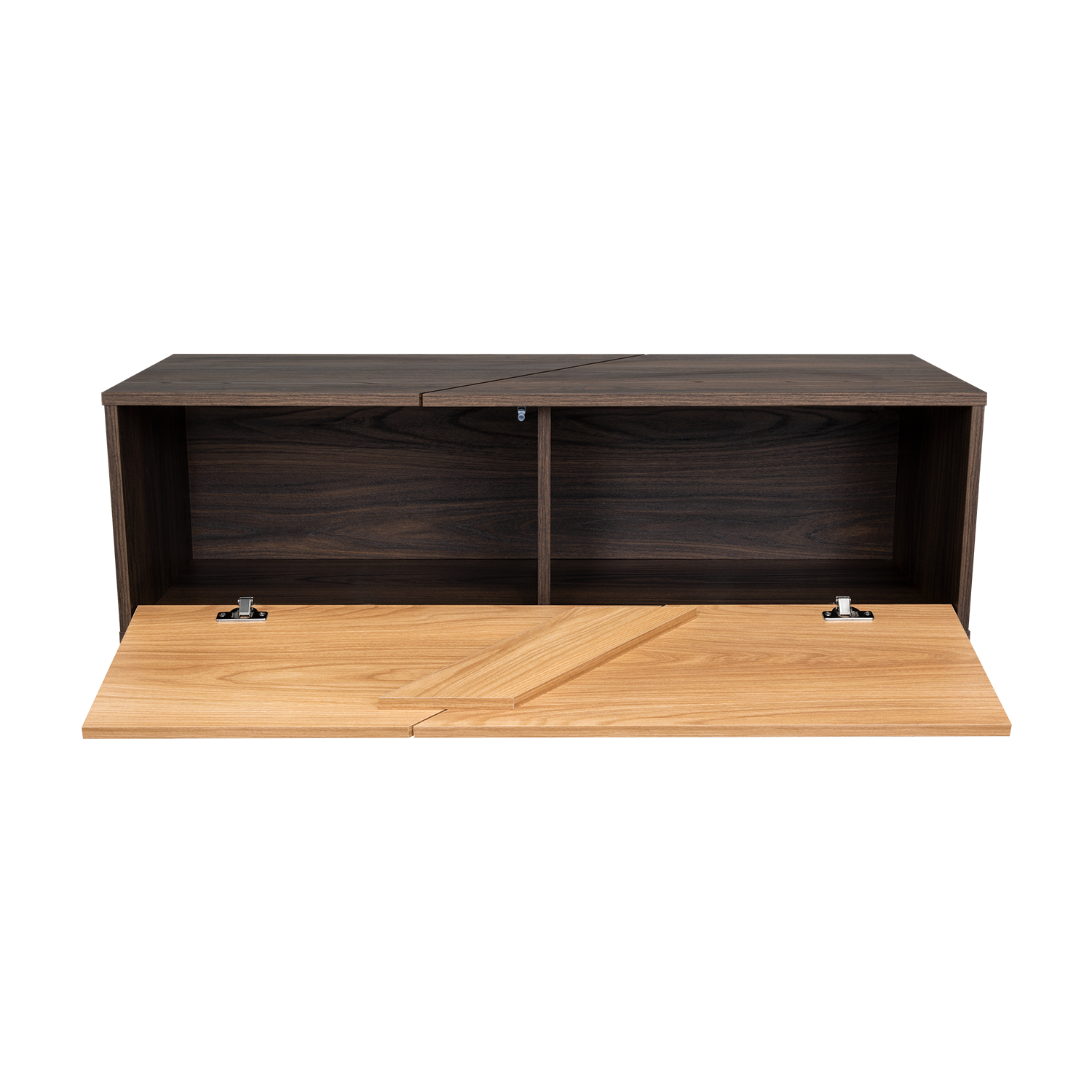 Mesa de Centro Orus, Nogal y Fresno Europeo, con una Puerta y Patas de Acero