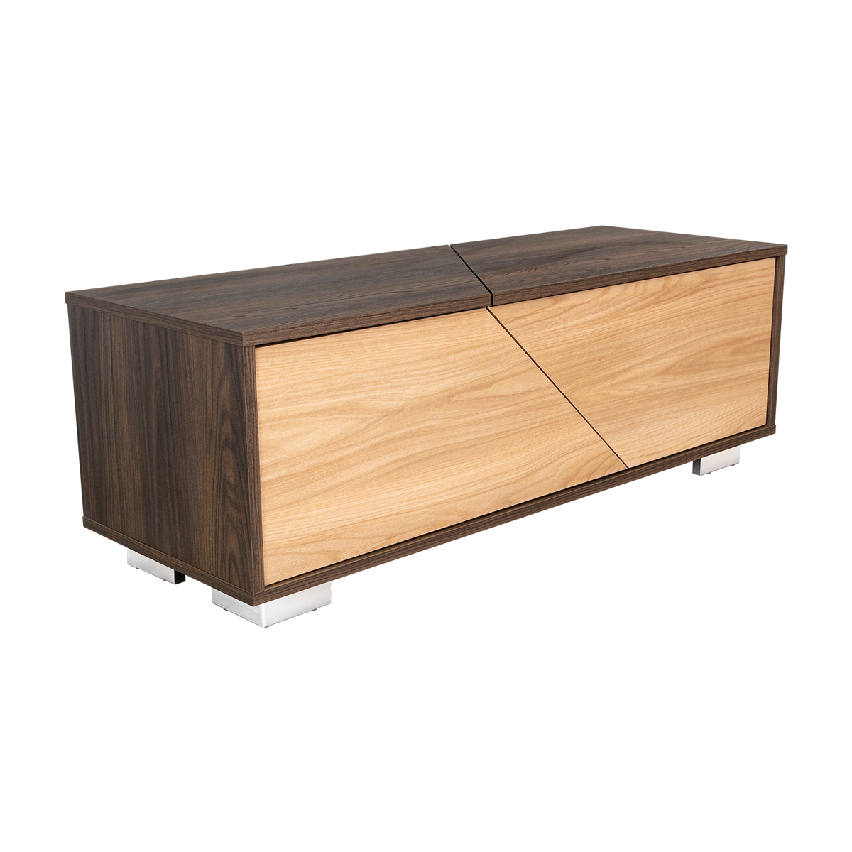 Mesa de Centro Orus, Nogal y Fresno Europeo, con una Puerta y Patas de Acero