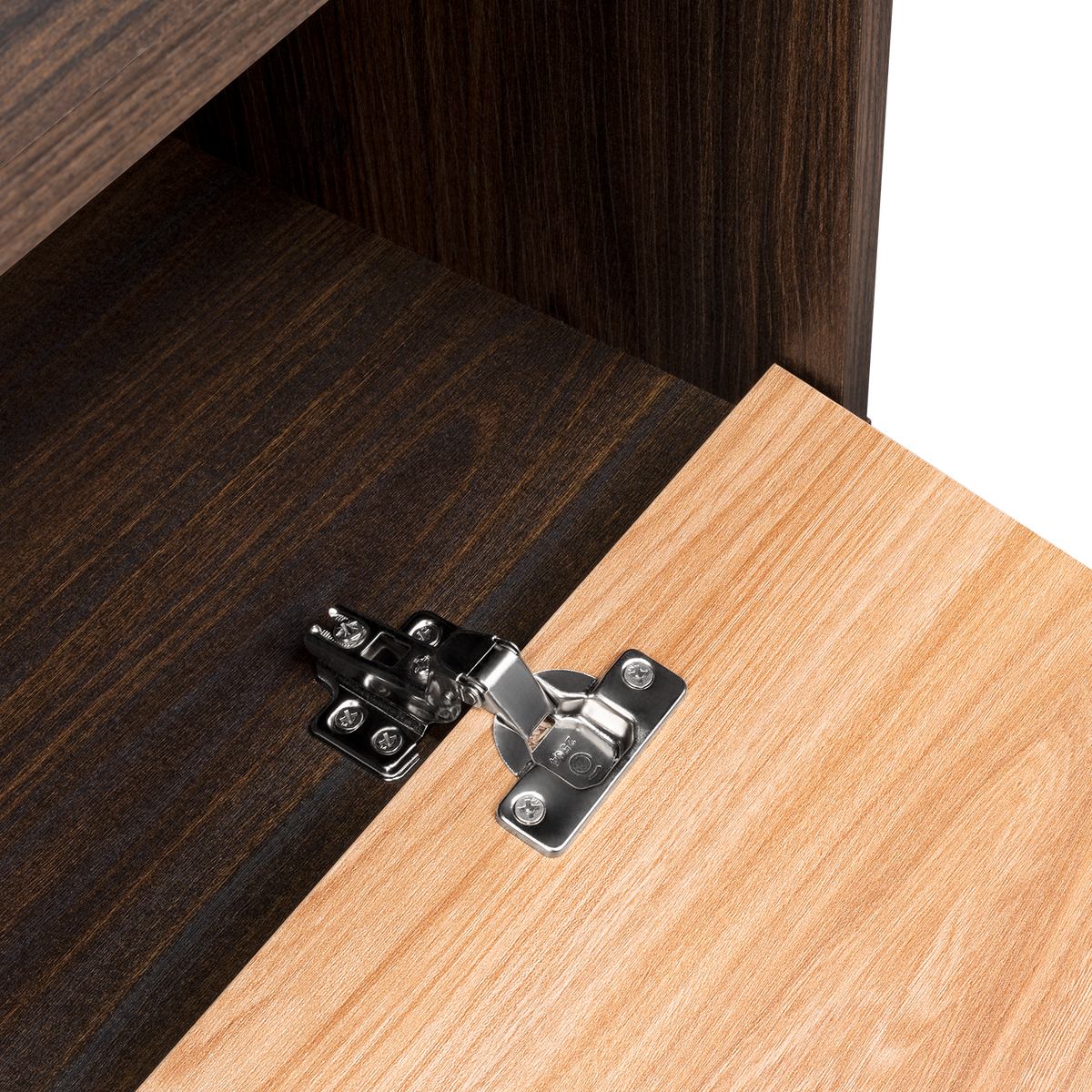 Mesa de Centro Orus, Nogal y Fresno Europeo, con una Puerta y Patas de Acero