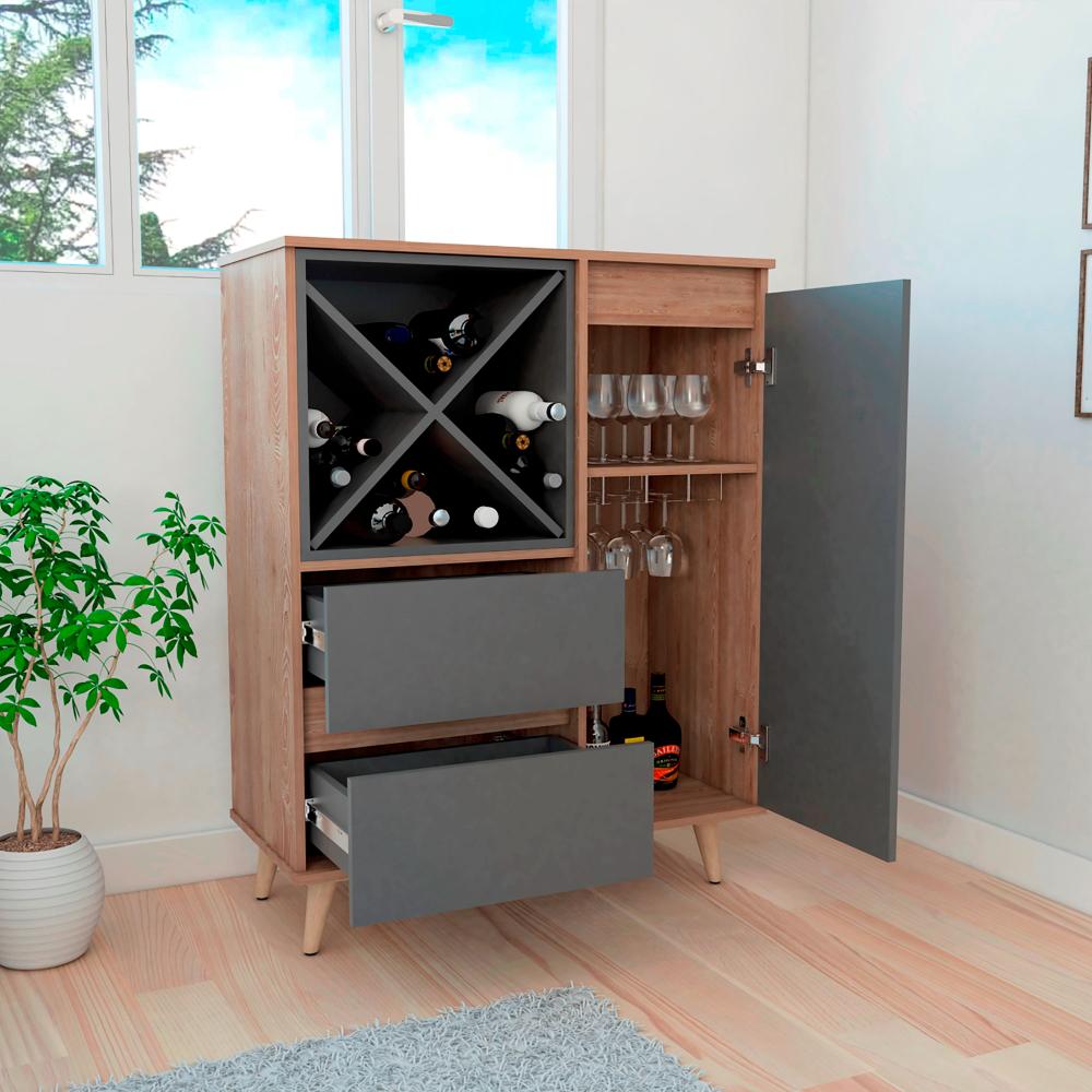 Bar Nashira, Miel y Plata Oscuro, con Dos Cajones con Riel Extensión y Una Puerta