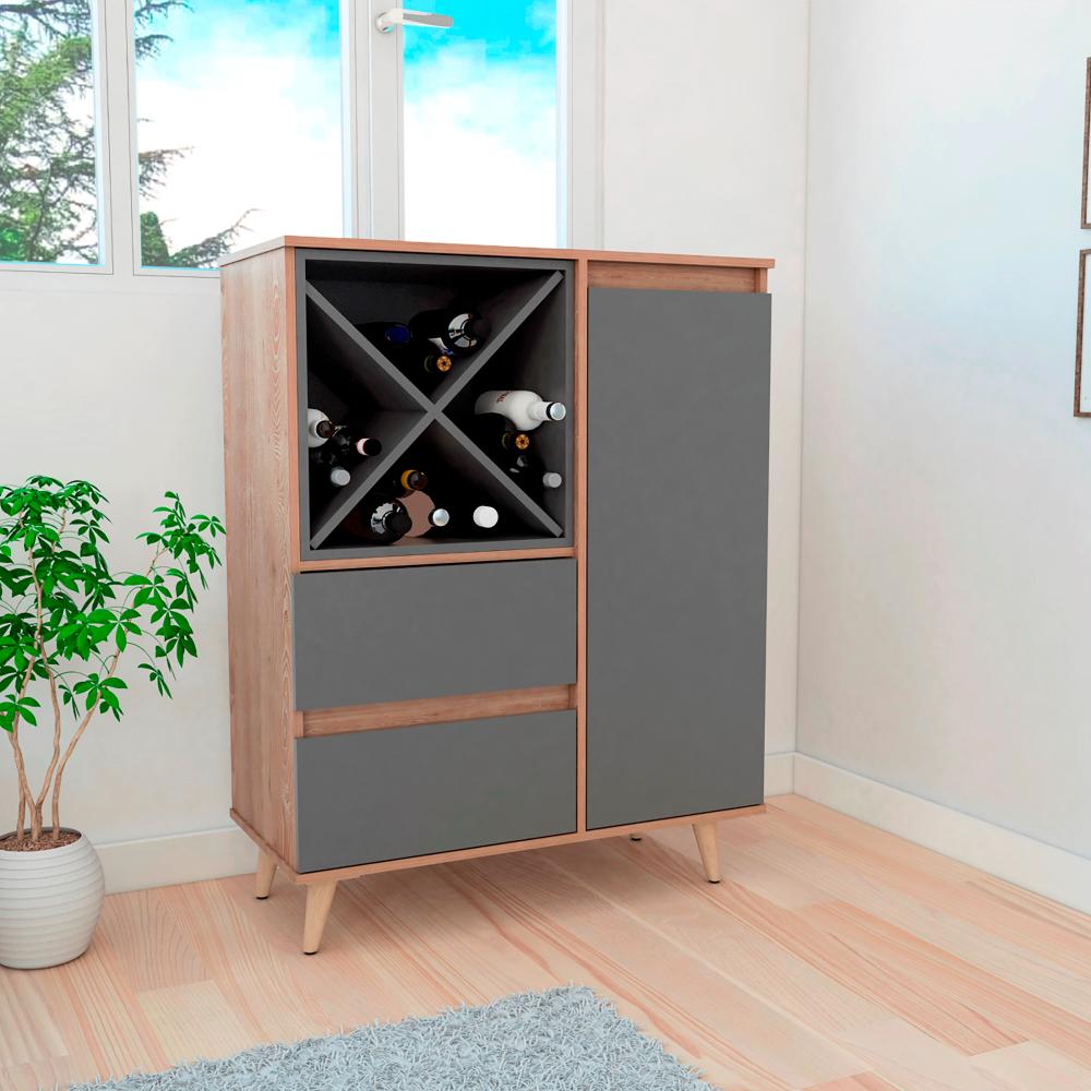 Bar Nashira, Miel y Plata Oscuro, con Dos Cajones con Riel Extensión y Una Puerta