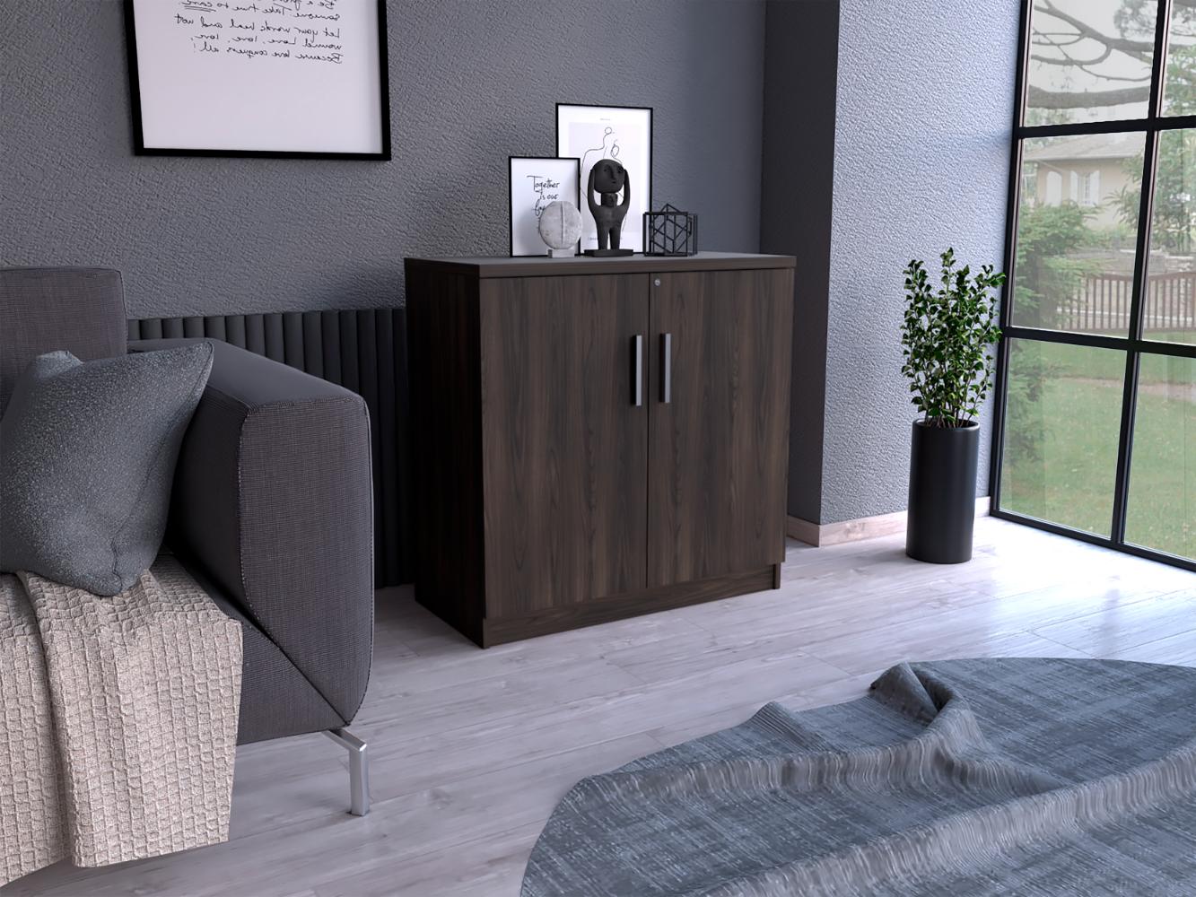 Mesa Auxiliar Malibu, Nogal Europeo y Wengue, con dos puertas y cerradura ZF