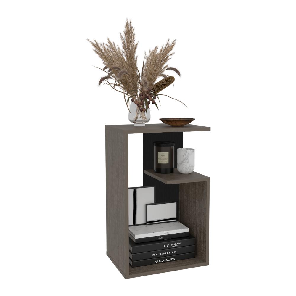 Mesa de Noche Evert, Olmo y Wengue, con diseño moderno y espacio para ubicar objetos