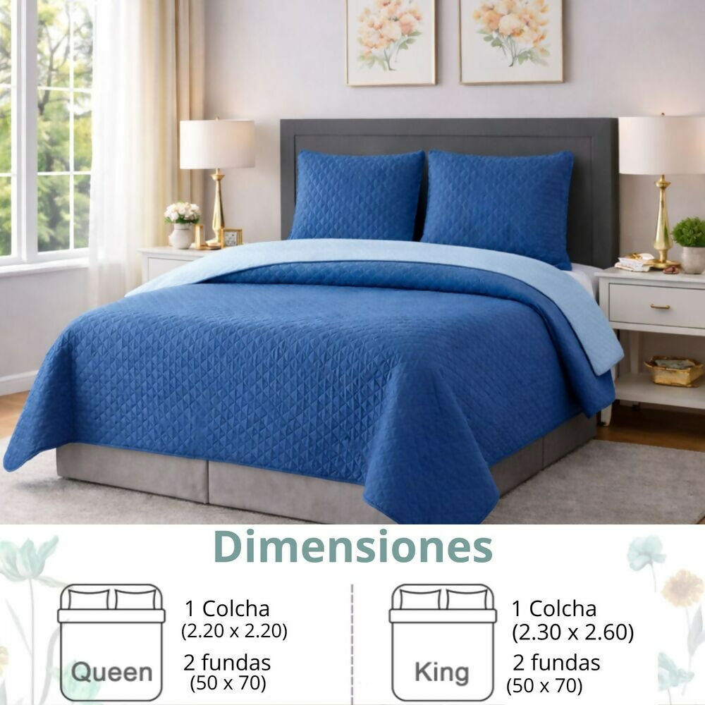 Colcha sencilla doble faz azul celeste