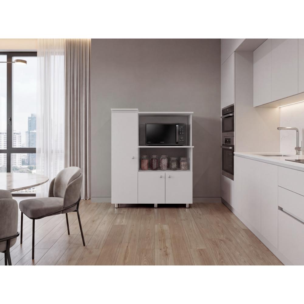 Módulo Microondas Lilo, Blanco, Con 2 entrepaños  y 3 puertas para guardar implementos ZF