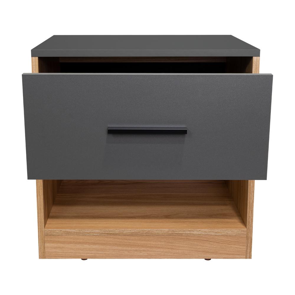 Mesa de Noche Ader, Plata Oscuro y Fresno Europeo, facil armado e instalacion ZF