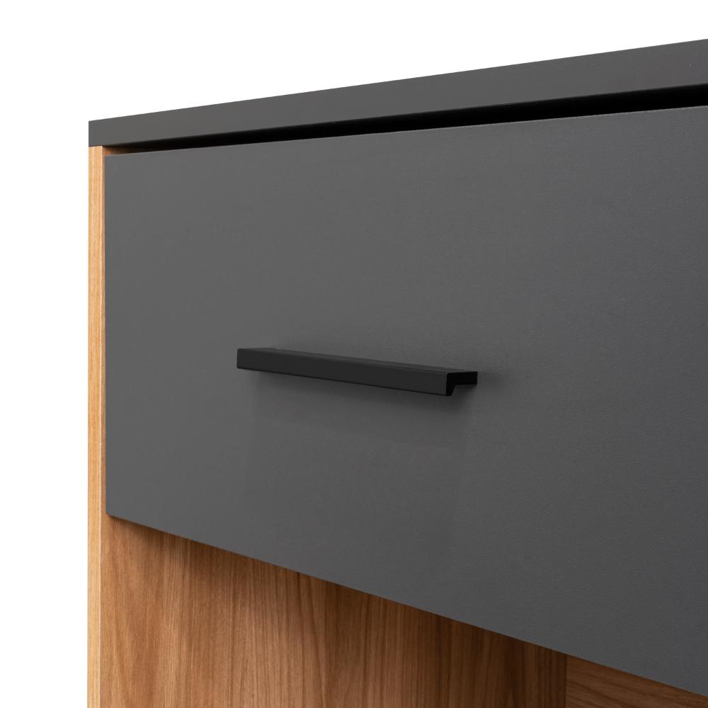 Mesa de Noche Ader, Plata Oscuro y Fresno Europeo, facil armado e instalacion ZF