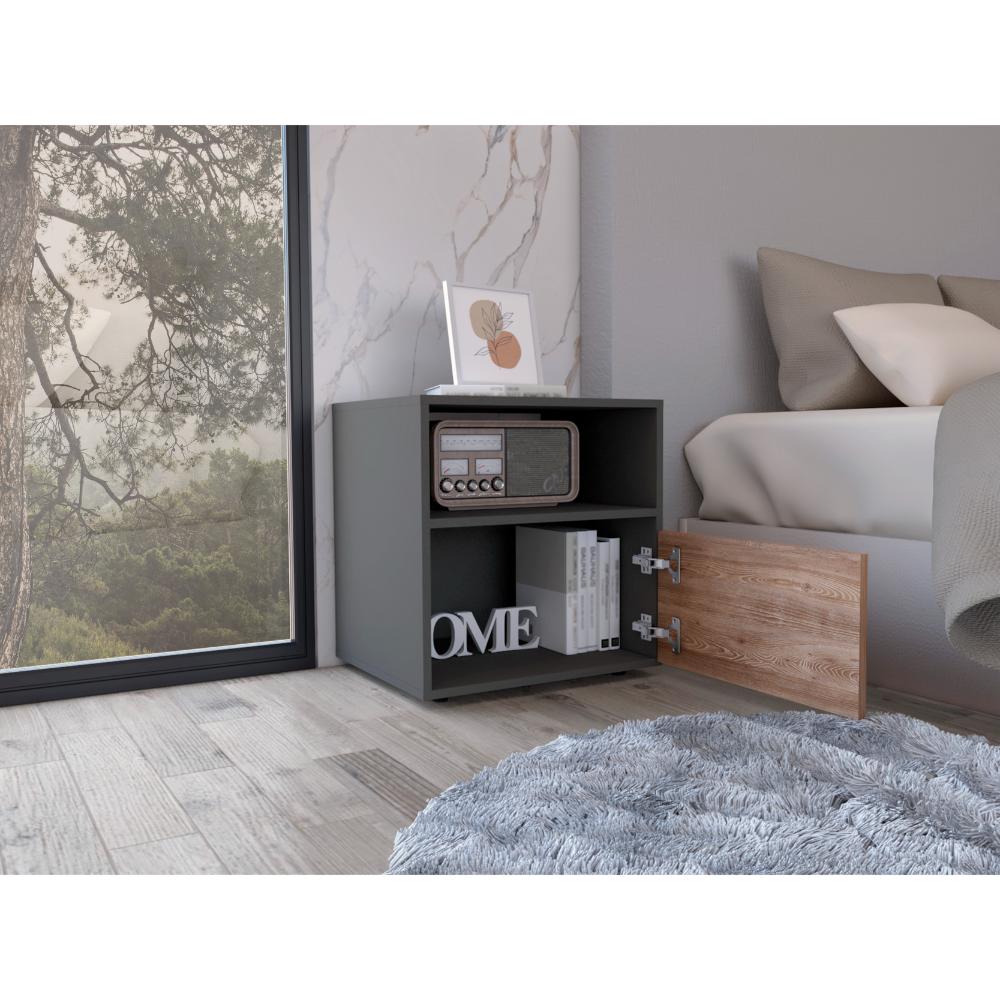 Mesa de Noche Galanto, Plata Oscuro y Miel, con Una Puerta Batiente X2