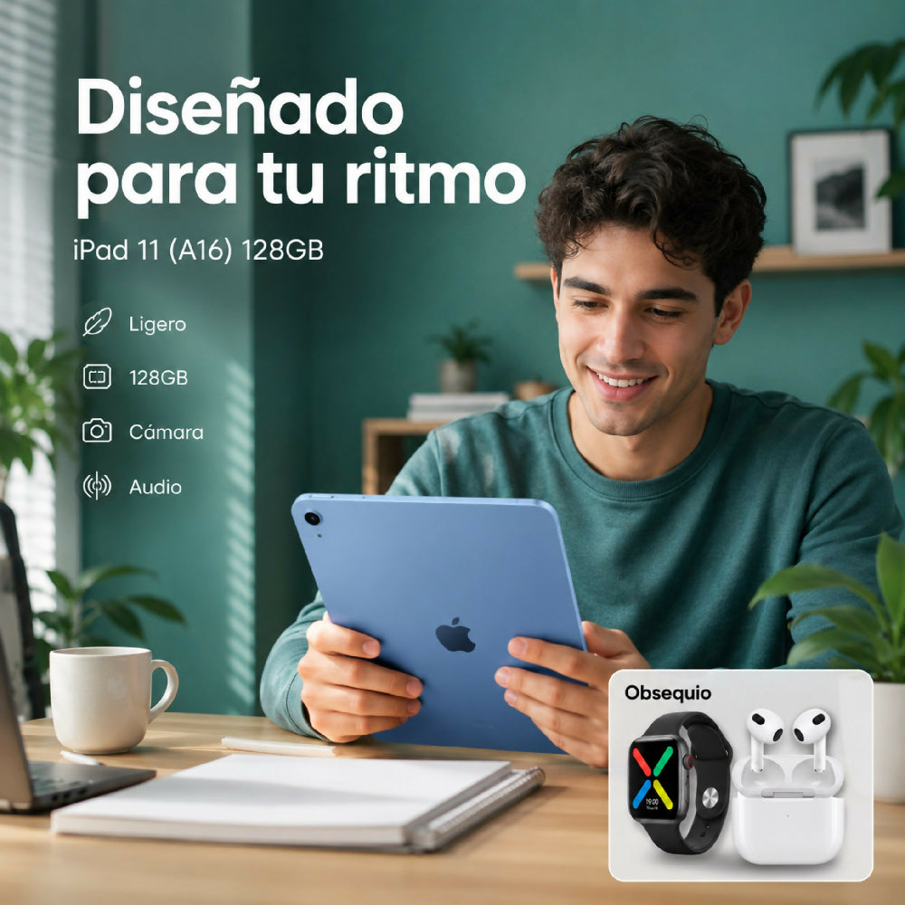 Tablet Apple IPad 11 Pulgadas128gb A16 + Obsequio Smartwatch Y Audífonos Celeste