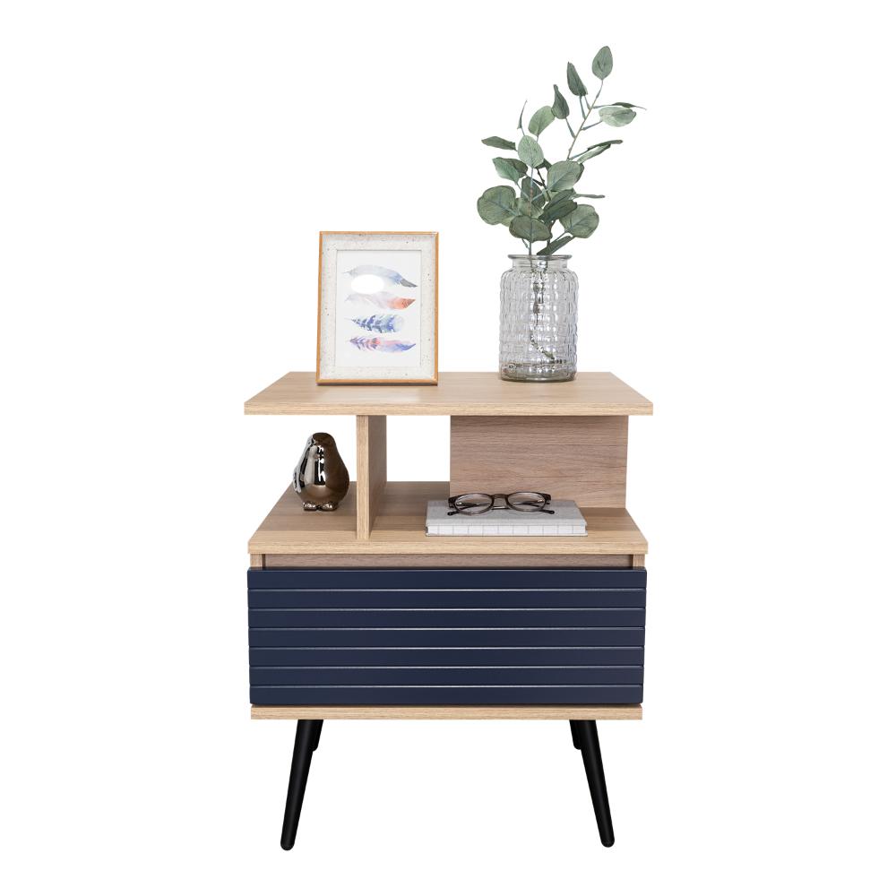 Mesa de Noche Nevis, Beige, con patas en madera