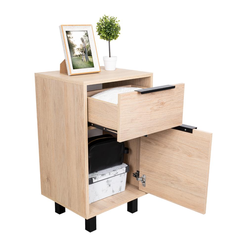Mesa de Noche Wesley, Beige y Blanco, con Una Puerta y Un Cajón Organizador X2