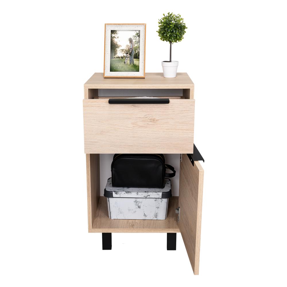 Mesa de Noche Wesley, Beige y Blanco, con Una Puerta y Un Cajón Organizador X2