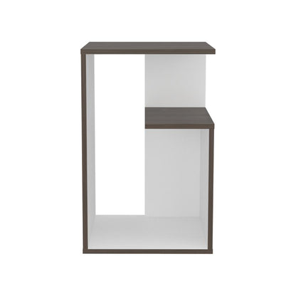 Mesa de Noche Evert, Avellana y Blanco, con diseño moderno y espacio para ubicar objetos