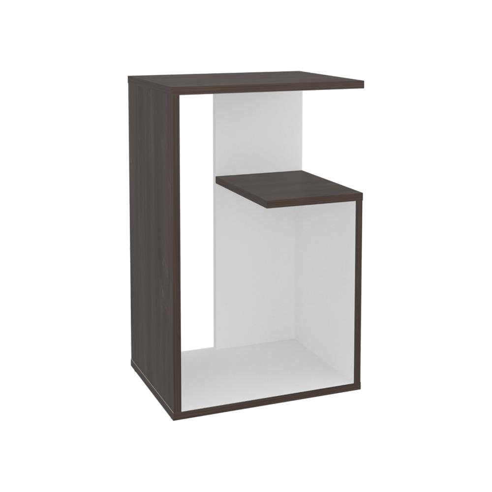 Mesa de Noche Evert, Avellana y Blanco, con diseño moderno y espacio para ubicar objetos
