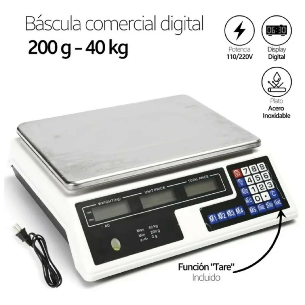 Bascula Digital Comercial 40kg Peso Electronico Alta Precision Pantalla Lcd