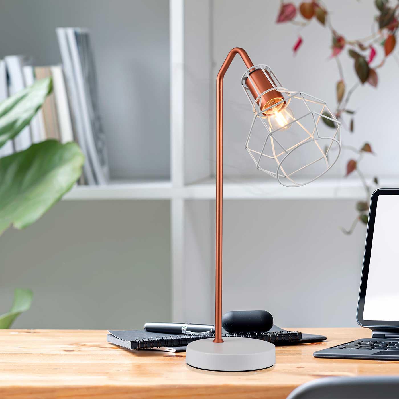 Lámpara de Mesa Adele, Blanco y Cobre - VIRTUAL MUEBLES