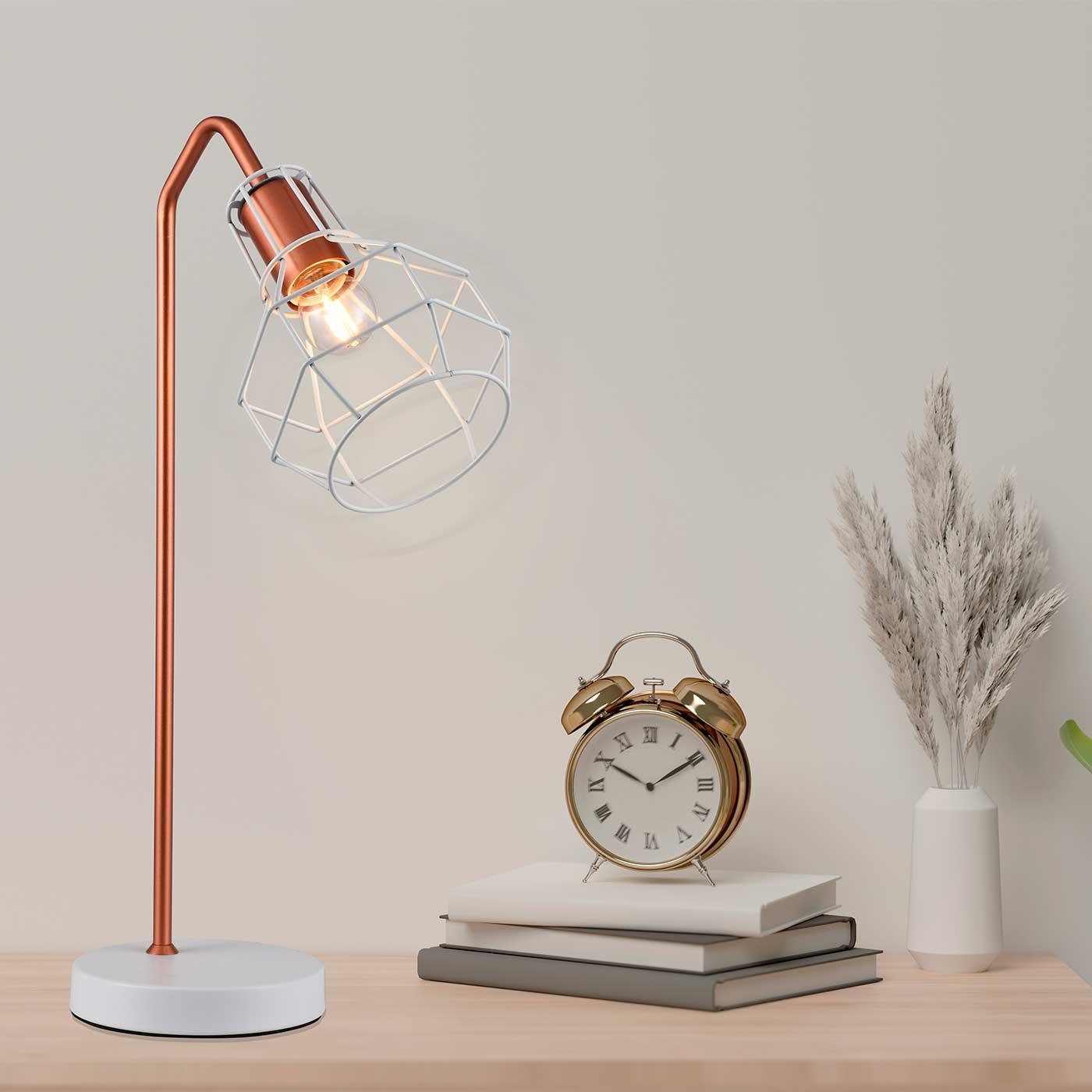 Lámpara de Mesa Adele, Blanco y Cobre - VIRTUAL MUEBLES