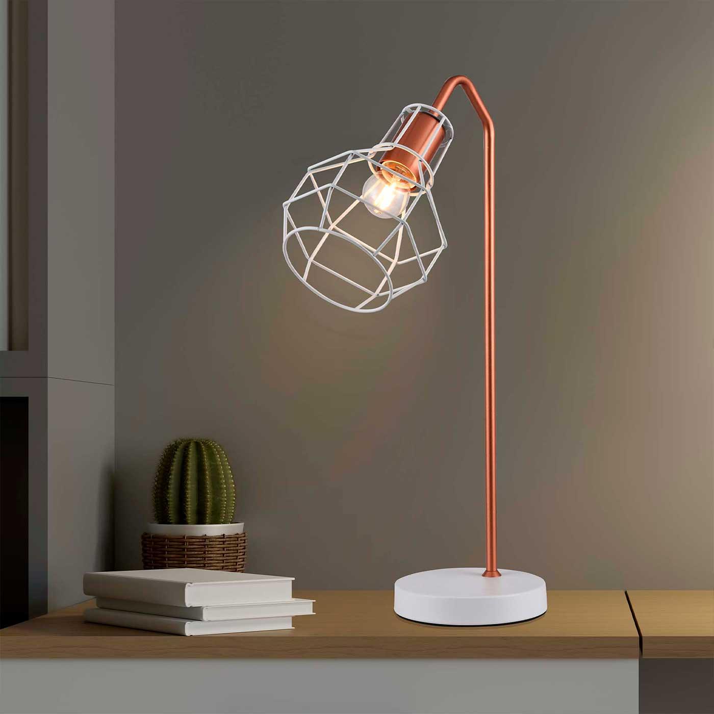 Lámpara de Mesa Adele, Blanco y Cobre - VIRTUAL MUEBLES