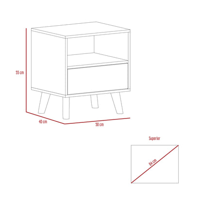 Mesa de Noche, Mirabella, Cocoa, con un Cajón y Amplio espacio para Almacenar Objetos - VIRTUAL MUEBLES