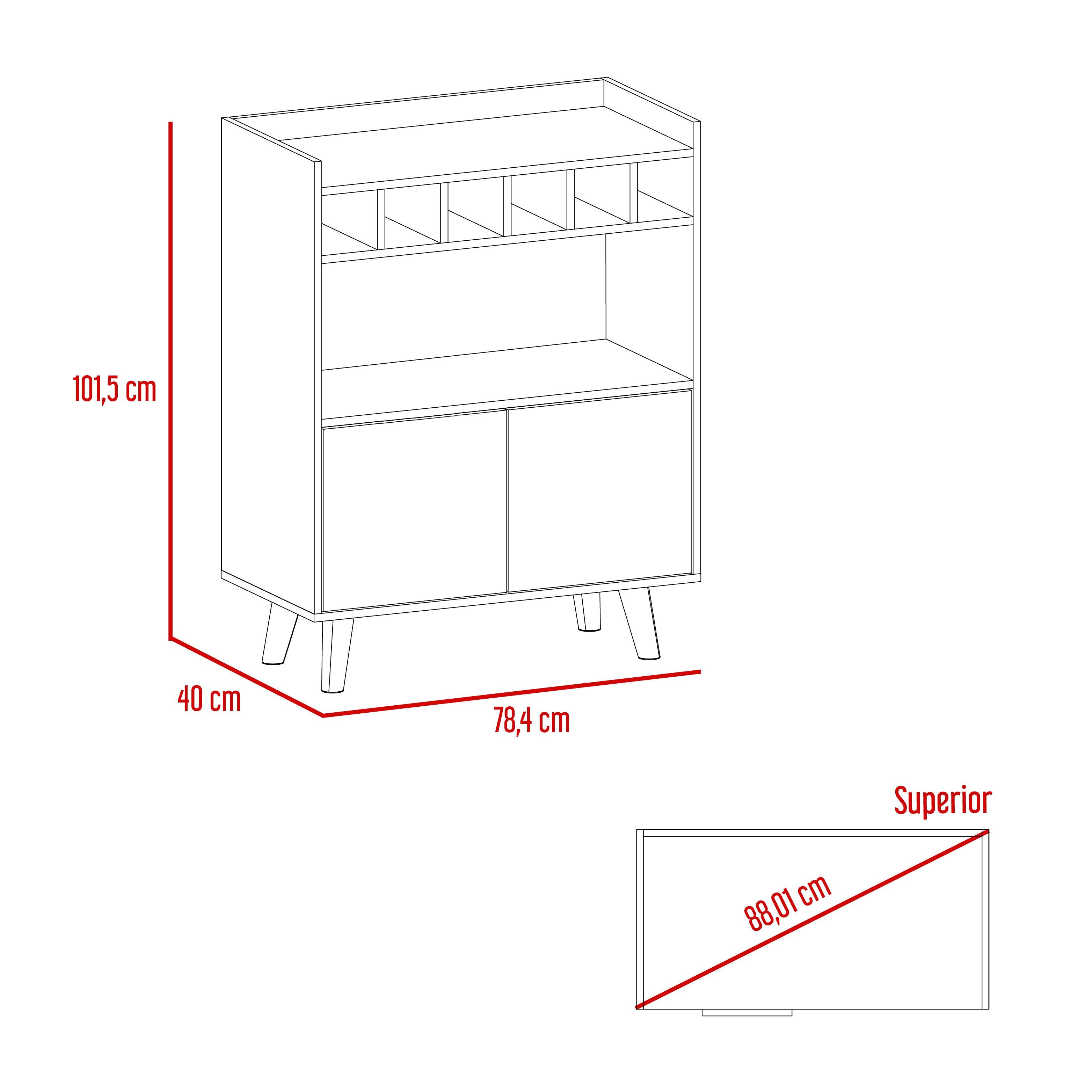 Bar Mirabella, Cocoa, con Dos Puertas Abatibles y Espacio para Almacenar Copas - VIRTUAL MUEBLES