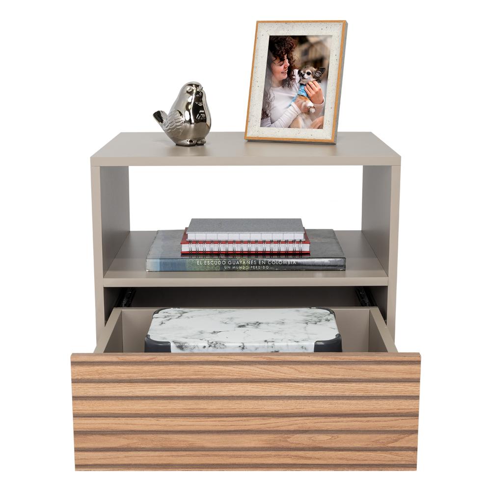 Mesa de Noche, Mirabella, Cocoa, con un Cajón y Amplio espacio para Almacenar Objetos
