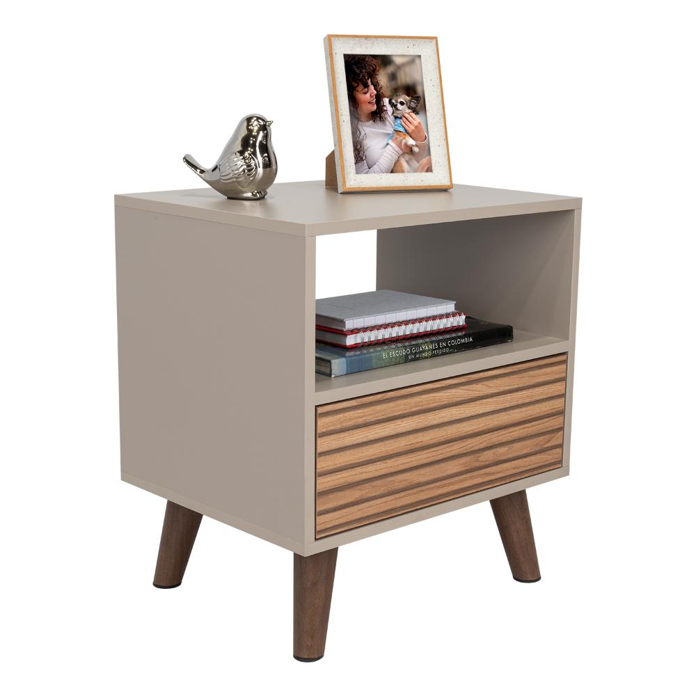 Mesa de Noche, Mirabella, Cocoa, con un Cajón y Amplio espacio para Almacenar Objetos