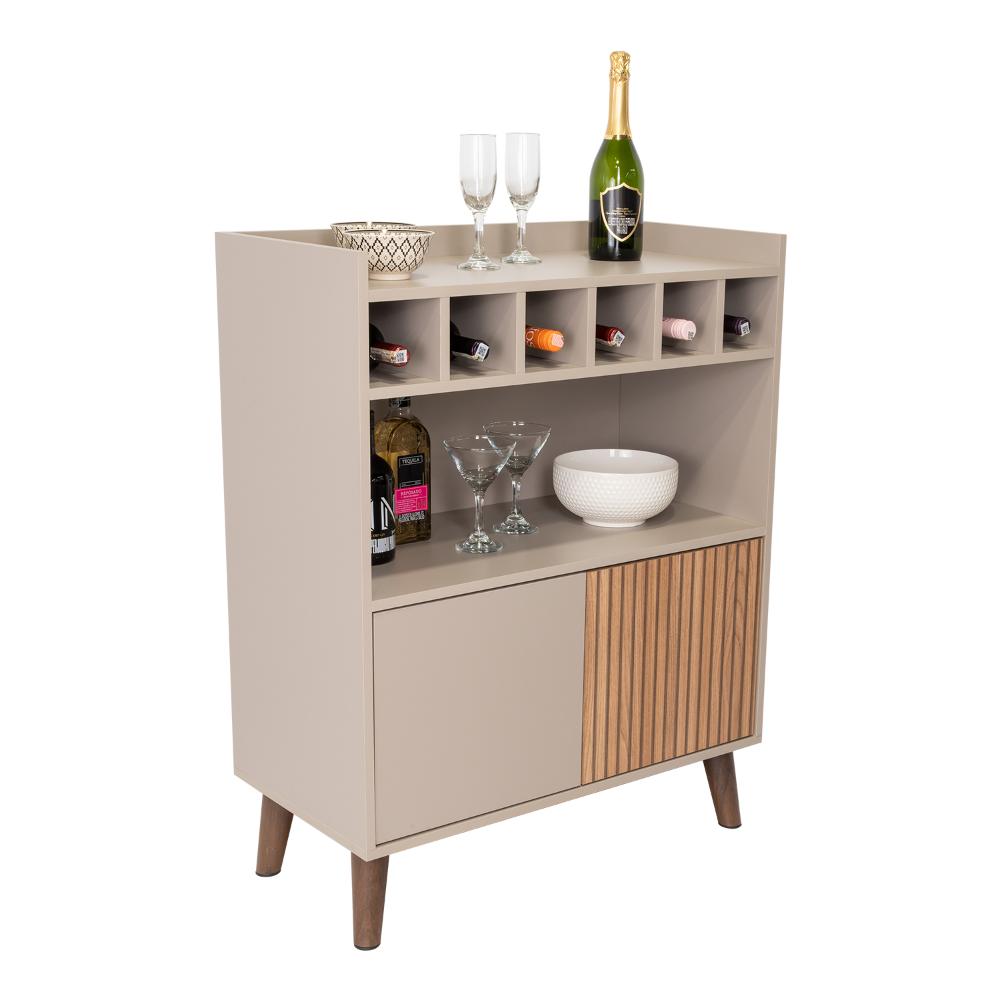Bar Mirabella, Cocoa, con Dos Puertas Abatibles y Espacio para Almacenar Copas