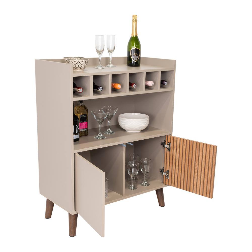 Bar Mirabella, Cocoa, con Dos Puertas Abatibles y Espacio para Almacenar Copas