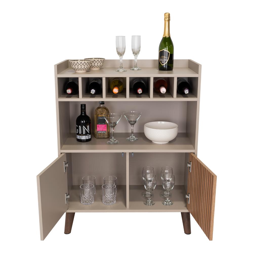 Bar Mirabella, Cocoa, con Dos Puertas Abatibles y Espacio para Almacenar Copas
